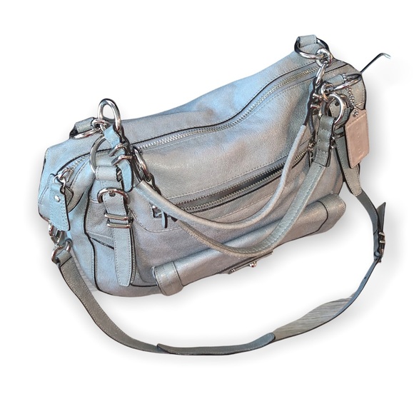 Coach Slate Gray Shimmer Leather Satchel Crossbody Bag - Picture 3 of 15